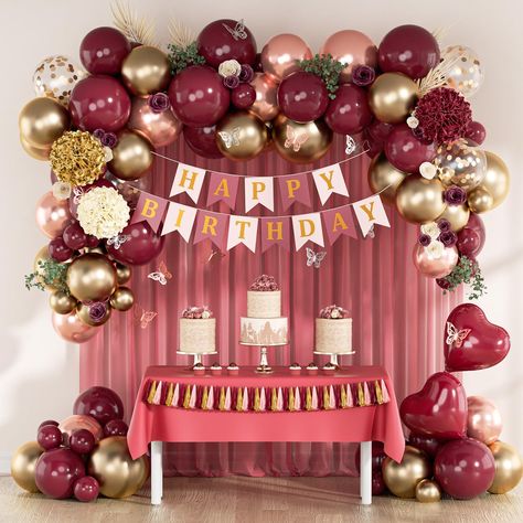 PRICES MAY VARY. What You Receive:Our burgundy birthday decorations includes 15pcs metallic rose gold balloons(10inchx10, 5inchx5), 20pcs burgundy balloons(10inchx15, 5inchx5), 15pcs metallic gold balloons(10inchx10, 5inchx5), 10inch white balloonsx8, 12inch gold confetti balloonsx5, butterfly party decorationsx12, foil balloonsx2,paper pompomsx3, tissue tassels of 4 coloursx1, ribbonx1, glue dotsx100, decorative stripx1 All Inclusive Birthday Decorations:The burgundy party decorations for women Older Lady Birthday Party Ideas, Birthday Party Ideas For Adults Women, 30th Quincenera, Fall Birthday Party Ideas For Women Decorations, Mom Birthday Party Ideas Decorations, 56 Birthday Party Ideas For Women, 67th Birthday Party Ideas, Wine Themed Birthday Party Decorations, Burgundy Birthday Party Decorations