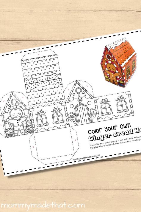 Gingerbread House Coloring Page (Build Your Own 3D House) Build Gingerbread House, Paper Gingerbread House Template, Build Your Own Gingerbread House, Gingerbread House Activity, Gingerbread House Activities For Kids, 3d Gingerbread House, Printable Gingerbread House Template, Gingerbread House Craft For Kids, Christmas Activities Preschool Printable