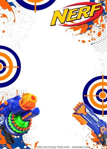 Nerf Gun Birthday Party Invitation Nerf Party Ideas, Nerf Birthday Invitations, Nerf Party Invitations, One Piece Birthdays, Nerf Birthday Party, Birthday Party Idea, Nerf Darts, Free Printable Invitations Templates, Nerf Party