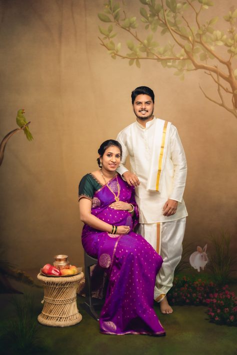 🌈 "A rainbow of joy is on the way."   #maternityshoot #maternityphotography #maternityphotoshoot #bangalorematernityphotographer #bangalorematernityphotography #bangaloremoms #pregnancyphotoshoot   Link: totinshot.in/maternity-photoshoot For Details Contact us :8310640408 Maternity Photography Poses Traditional, Maternity Photoshoot Poses Indian, Maternity Indoor Photography, Traditional Maternity Photoshoot, Traditional Maternity Shoot, Maternity Photo Shoot Ideas Indoor, Saree Couple, Shower Poses, Indian Maternity Photos