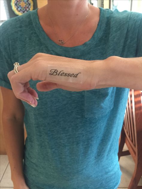 Blessed Tattoo Blessed Tattoo On Hand, Wrist Tattoos Quotes, Blessed Tattoo, Blessed Tattoos, Font Tato, Tattoo Writing, Side Hand Tattoos, Quotes Unique, Side Wrist Tattoos