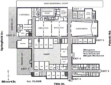 Bogan Computer Technical High School Japan School Building, School Building Design Floor Plans, Building Plan Drawing, Building Floor Plan, School Building Plans, Flat House Design, School Floor Plan, Design Floor Plans, High School Plan