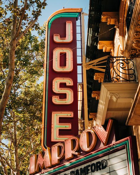 San Jose Improv Comedy Club neon sign, in downtown San Jose, California Club Neon Sign, Marquee Signage, Downtown San Jose, Improv Comedy, Rail Transport, San Jose California, Comedy Club, Retro Sign, Hotel Motel