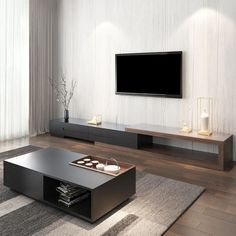 Ajoutez une touche d'attrait fonctionnel à votre salon avec cette table basse. Tv Kastenwanden, Meja Sofa, Ruang Tv, Wood Media Console, Zen Interiors, Living Room Tv Cabinet, Wood Tv Cabinet, Living Room Tv Unit Designs, Living Room Tv Unit