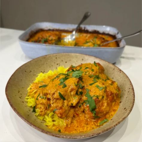 One Pan Baked Butter Chicken - Chef Jon Watts Baked Butter Chicken, Fakeaway Recipes, Easy Curry, Food Board, Savory Recipes, One Pan, Latest Recipe, The Sauce, Marinated Chicken