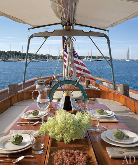 boat dining Yacht Life, Luxury Yachts, Catamaran, Architectural Digest, The Table, Beach Life, The Hamptons, Life Is Good, Sailing