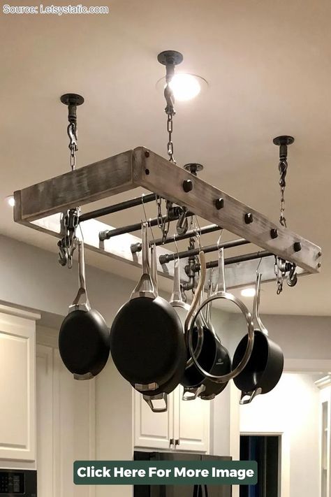 Best 40 Hanging Pot Rack Ideas Kitchen Hanging Pot Rack, Hanging Pot Rack High Ceiling, Hanging Pots And Pans, Hanging Pot And Pan Rack, Custom Hanging Pot Rack, Vintage Hanging Pot Rack, Rustic Pot Racks, Rustic Pot And Pan Hanger, Rustic Pots