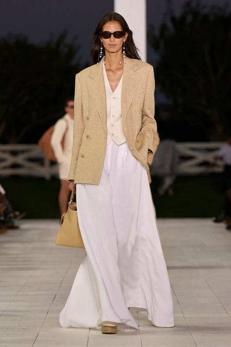 Ralph Lauren Spring 2025 Ready-to-Wear Collection | Vogue Ralph Lauren Ss25, Ss25 Runway, 2025 Spring, Blue Slip Dress, Nyc Style, Slinky Dress, Column Skirt, Jeans Models, 2025 Fashion