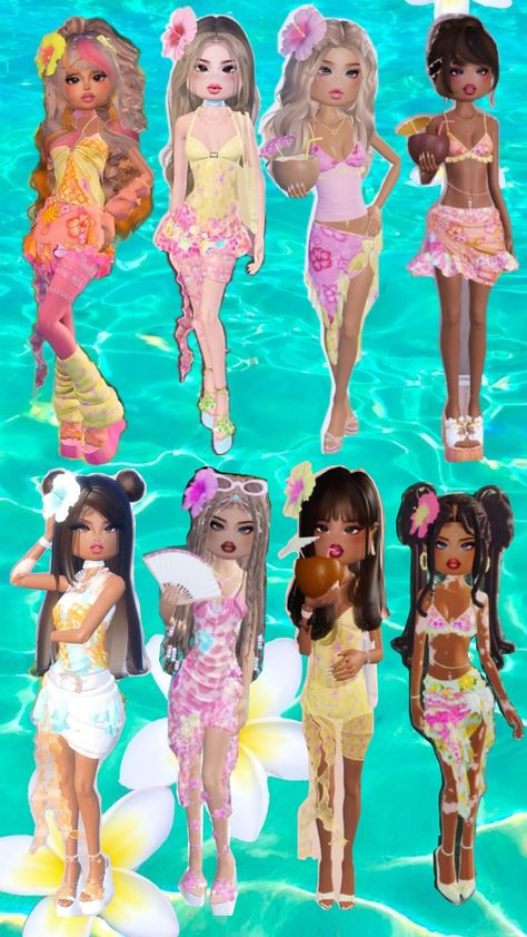 dti tropical outfits Dti Beach Day Outfits, Dti Tropical Theme Outfit, Dti Outfits Holiday Break, Dti Theme Spring Break, Dti Tropical Idea, Tropical Dti Outfit, Tropical Dress To Impress Outfit, Tropical Dress To Impress, Animated Dress