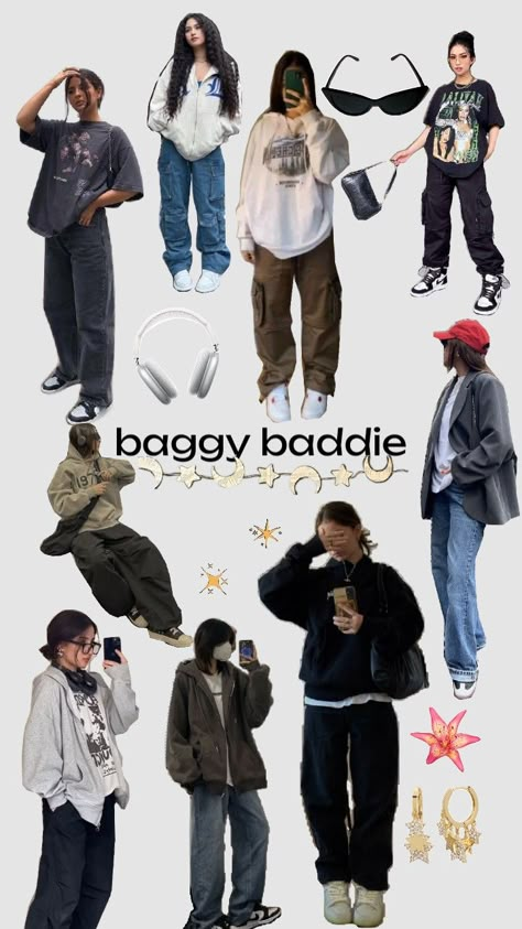 #baggy #oversized #outfits #outfitinspo #baggyoutfits Cute Baggy Clothes Outfit, Baggy Clothes Outfit Women Street Styles, Baggy Back To School Outfits, Back To School Outfits Baggy, Baggy Vintage Outfits, Simple Baggy Outfits, Baggy Joggers Outfit, Baggy On Baggy Outfit, Baggy Alt Outfits