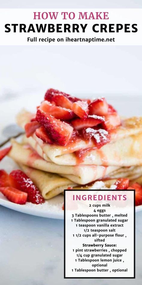 Strawberry Cream Crepes, Strawberry Crepes Filling, Strawberry Crepe Recipe, Crepes Recipe Easy Filling Cream Cheese, Creaps Recipe Breakfast, Crapes Recipe Filling, Creaps Recipe Easy, Creaps Recipe, Crepes Recipe Easy Filling