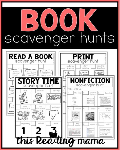 Printable Book Scavenger Hunts - This Reading Mama Book Scavenger, Book Scavenger Hunt, Classroom Book Clubs, Concepts Of Print, Print Awareness, Reading Club, Books Reference, Scavenger Hunts, Recommended Books