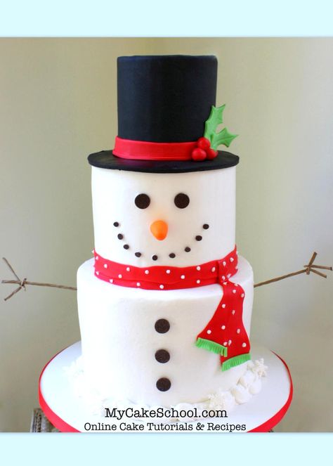 The Cutest Snowman Cake! A Cake Decorating Video Tutorial by MyCakeSchool.com. Winter Torte, Nursing Cake, Snowman Cake, Christmas Cake Designs, Christmas Cake Decorations, Xmas Cake, Winter Cake, Decorating Videos, Cake Decorating Videos