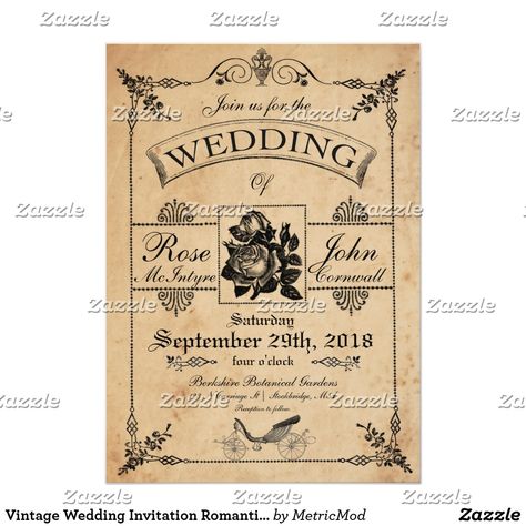 Vintage Style Wedding Invitations, Distressed Paper, Vintage Wedding Cards, Vintage Wedding Theme, Wedding Invitations Romantic, Vintage Invitations, Classic Wedding Invitations, Victorian Wedding, Antique Wedding