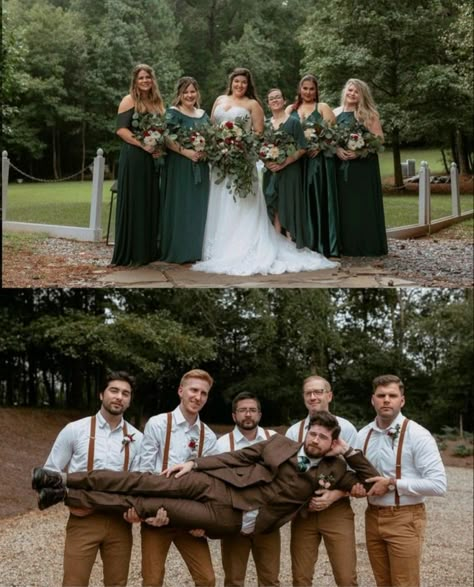 Forest Green Groomsmen Suits, Green Groom And Brown Groomsmen, Brown And Green Bridal Party, Woodland Green Wedding, Forest Green Bridesmaid Dresses With Groomsmen, Forest Green Champagne Wedding, Fairy Wedding Groomsmen, Forest Green Wedding Theme Groomsmen, Woodland Green Bridesmaid Dresses