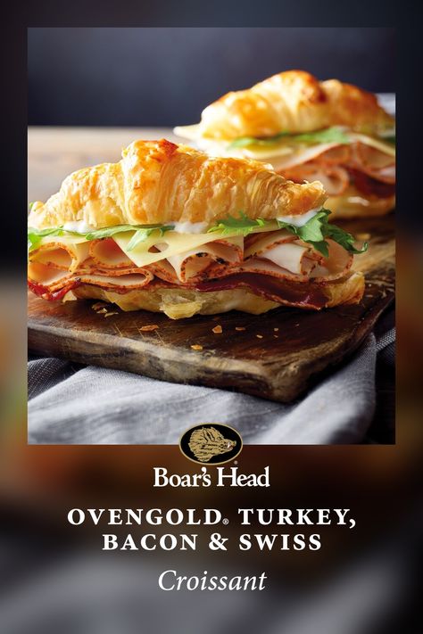 Everyone already loves a flaky, buttery croissant on its own. Now you can layer the flavor with our Ovengold® Turkey, savory Boar's Head Bacon, and smooth Mild Swiss Cheese to create a quick yet delectable sandwich. Boars Head Sandwich Recipes, Apple Sandwich Recipes, Amazing Sandwiches, Easy Sandwiches, Croissant Sandwiches, Best Sandwich Recipes, Croissant Sandwich, Croissant Recipe, Boars Head