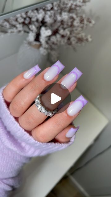 LN Nailed It on Instagram: "Did you like it with or without the French line ?  One of the easiest ways to create a subtle ombre. if you want the ombre to be more prominent, you could add white gel polish from the top blend it down to the purple and then add the rubber base!  𝐀𝐋𝐋 𝐏𝐑𝐎𝐃𝐔𝐂𝐓𝐒 𝐅𝐑𝐎𝐌 𝐋𝐍𝐍𝐀𝐈𝐋𝐄𝐃𝐈𝐓.𝐂𝐎𝐌 - RUBBER BASE 006 snow white - SQUARE MEDIUM - PURPLE FROM ALL YOU NEED SPRNG  - OMBRE BRUSH - TOP COAT  . . .  #nails #nailstyle #nailsdesign #nailslove #nailsalon #nailsmagazine #nailsonpoint #nailsoftheweek #nailporn #gelnail #nailsnailsnails #nailartlove #naildesigns #nailsdid #nailpro #naillove #acrylicnails #nailsonfleek #instanail #beautynails #nailselfie #naildesign #nailstagram #nailsofinstagram #nailsart #instanails #gelnails #nailsoftheday #nail #n White Gel Polish, Subtle Ombre, White Ombre, Get Nails, Purple Ombre, White Square, Nailed It, Medium Purple, Nail Pro