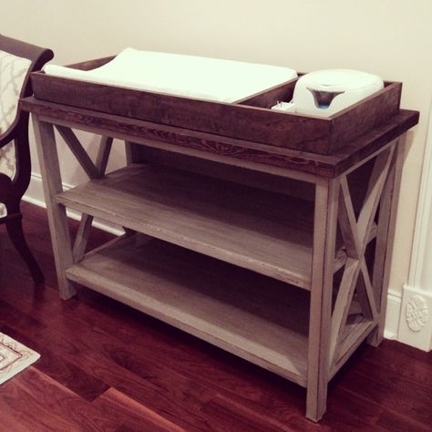 Rustic X Changing Table - Finished Diy Changing Table, Diaper Changing Table, Baby Nursery Diy, Table Woodworking, Changing Tables, Baby Nursery Inspiration, Baby Changing Table, Baby Changing Tables, Diy Baby Furniture