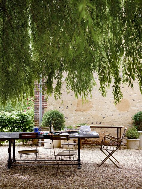 French Courtyard, Pea Gravel Patio, Landscape Pavers, Landscaping Around Trees, Provence Garden, Gravel Landscaping, French Patio, Florida Landscaping, Backyard Shade