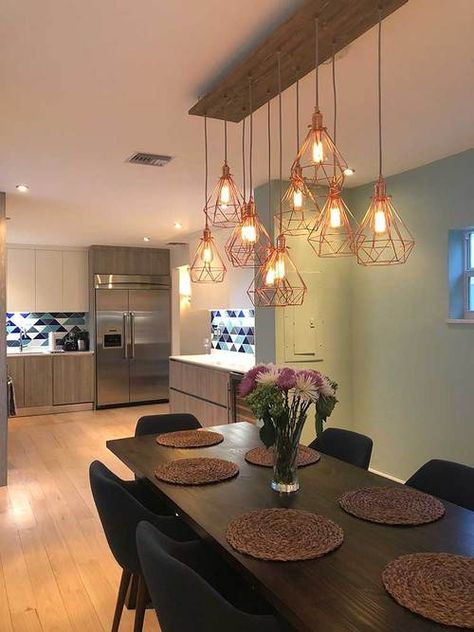 Modern Dining Chandelier, Reclaimed Wood Chandelier, Wood Chandelier Rustic, Chandelier Rustic, Modern Farmhouse Chandelier, Rustic Modern Farmhouse, Cage Chandelier, Dining Chandelier, Edison Bulbs