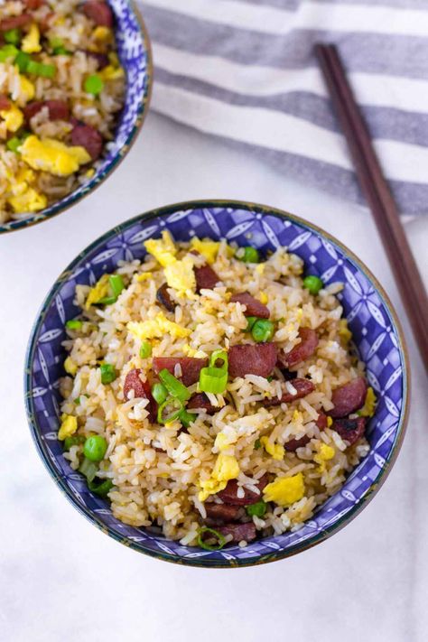 Chinese Sausage Fried Rice! Chinese sausage, also known as lap cheong, is a delicious cured chinese sausage. This chinese sausage fried rice is delicious and easy to make! #cookingformysoul Fried Rice Chinese, Sausage Fried Rice, Lap Cheong, Sausage Rice, Chinese Sausage, Fried Rice Recipe, Rice Recipe, Sausage Recipes, Rice Recipes