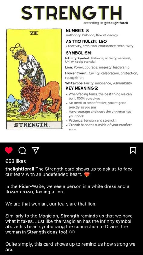 Strength Tarot, Tarot Reading Spreads, Tarot Interpretation, Tarot Cards For Beginners, Tarot Guide, Masculine Energy, Learning Tarot Cards, Tarot Meanings, Tarot Major Arcana