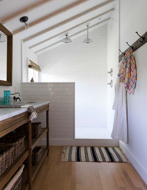 Steal This Look: A Masculine Beach House Bathroom: Remodelista Design Seed, Create Storage, Rental Bathroom, Shower Renovation, Beach House Bathroom, Open Showers, Attic Bathroom, Country Bathroom, Attic Renovation