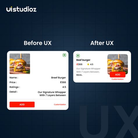 Before UX: Confusing 🤯.  After UX: Clear 😎. Before After Design, Beef Burger, Mobile App Ui, App Ui Design, August 22, App Ui, Ui Ux Design, Ux Design, Ui Design