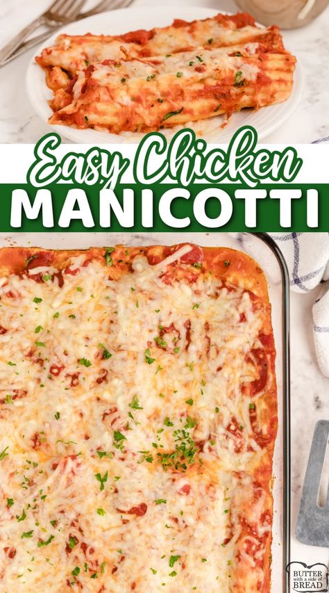 Easy Chicken Manicotti made with chicken, mozzarella cheese, alfredo sauce and spaghetti sauce. Chicken manicotti recipe made with only 5 ingredients! Healthy Manicotti Recipe, Chicken Alfredo Manicotti Recipe, Manicotti Noodle Recipes, Chicken Manicotti Recipe Alfredo Sauce, Chicken Alfredo Manicotti, Chicken Manicotti Recipe Easy, Manicotti Recipe Chicken, Alfredo Manicotti Recipe, Recipes With Manicotti Noodles