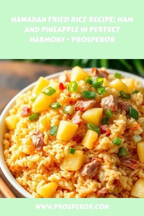 Hawaiian fried rice topped with ham, pineapple, and green onions. Hawaiian Rice, Hawaiian Fried Rice, Pineapple Fried Rice Recipe, Ham And Pineapple, Savory Ham, Pineapple Rice, Pineapple Fried Rice, Potato Rice, Cooking White Rice