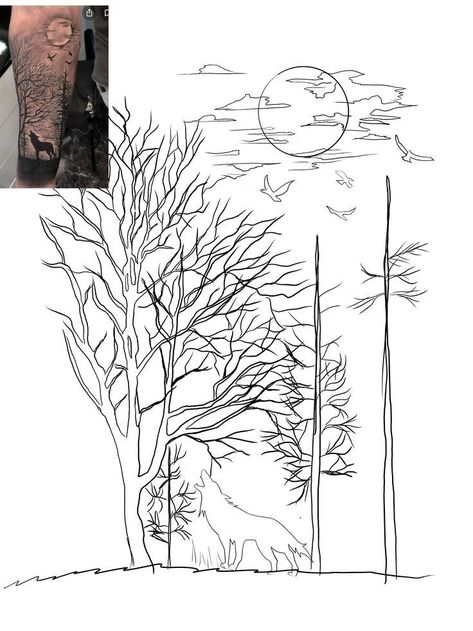 Tree Tattoo Stencil Outline, Forest Tattoo Stencil, Oak Leaf Tattoos, Forest Forearm Tattoo, Tree Silhouette Tattoo, Lion Art Tattoo, See Tattoo, Lion Tattoo Sleeves, Wolf Tattoo Sleeve