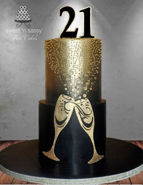 21st Ching Ching - Cake by Sandy - Sweet 'n  Sassy Beer Pong Cake, Black And Gold Birthday Cake, 21st Birthday Cake Ideas, 21st Cakes, Rodjendanske Torte, Black And Gold Birthday, Champagne Cake, Gold Birthday Cake, 21st Cake