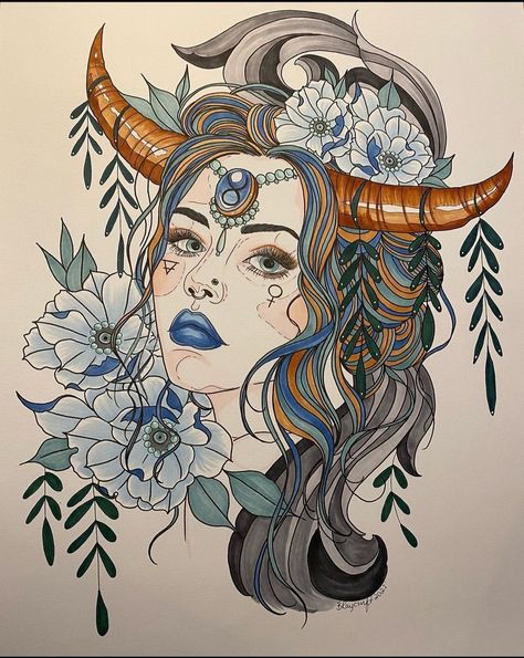 Astro Paintings, Taurus Tattoo Ideas For Women, Aries Sign Tattoo, Primrose Tattoo, Zodiac Drawings, Venus In Aries, Venus Art, Taurus Art, Unique Tattoos For Women