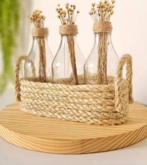 Boho Crafts Diy, Diy Boho Decor, Glass Painting Designs, Jute Crafts, Rope Crafts Diy, Diy Dollar Tree Decor, Kids Outdoor, Rope Crafts, Diy Crafts Room Decor