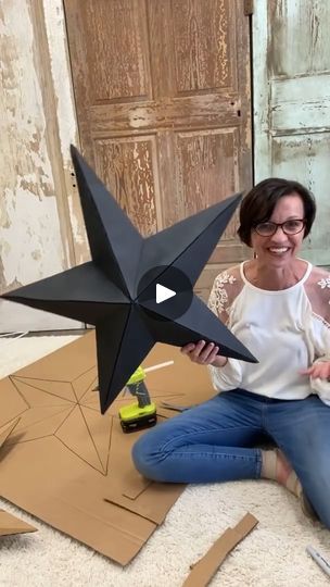 DIY Cardboard Barn Star | We just made this star the other day on the live and you guys loved it! I feel like our YouTube video from when we first did it goes into more detail!... | By The Shabby TreeFacebook Cardboard Stars Diy, Reuse Toilet Paper Rolls, Cardboard Star, Cardboard Tree, Star Crafts, Primitive Star, The Shabby Tree, Diy Christmas Lights, Barn Party