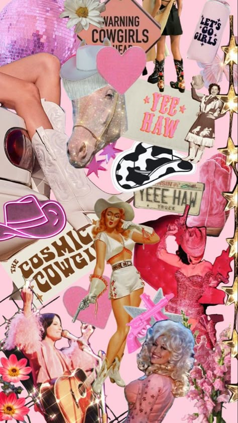 Dimestore Cowgirl Aesthetic, Disco Cowgirl Mood Board, Groovy Cowgirl Aesthetic, Texas Cowgirl Aesthetic, Nashville Wallpaper Aesthetic, Pink Cowgirl Background, Western Asthetics Wallpaper, Nashville Collage, Cosmic Cowgirl Aesthetic