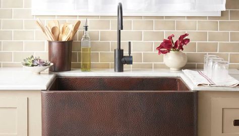 Farmhouse 30 Sink in Antique Finish. Native Trails. Made from recycled copper. Copper Sink Care, Hammered Copper Sink, Rustic Sink, Apron Front Kitchen Sink, Copper Kitchen Sink, Vintage Tub, Apron Front Sink, Apron Sink Kitchen, Apron Sink