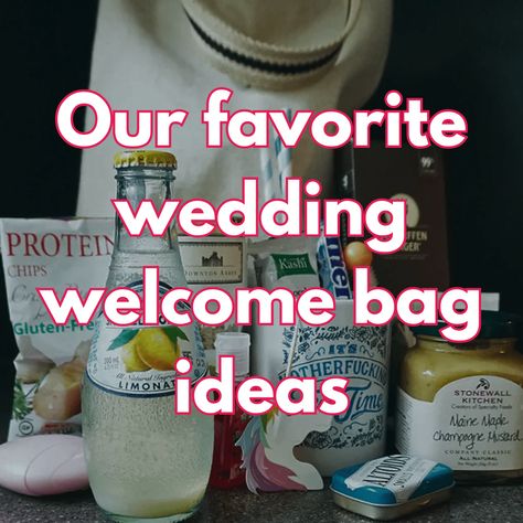 Decided that you want to gift your weddings guests with some kick-ass loot to welcome them? Let's talk about our favorite wedding welcome bag ideas. Wedding Welcome Package, Welcome Goodie Bags Guest Gifts, Snack Bags For Wedding Guests, Welcome Wedding Bags Ideas, Welcome Gifts For Wedding Guests Hotels, Wedding Gift Bags For Hotel Guests Diy, Hotel Gift Bags For Wedding Guests Welcome Baskets, Goodie Bag Wedding Guest Gifts, Hotel Gifts For Wedding Guests