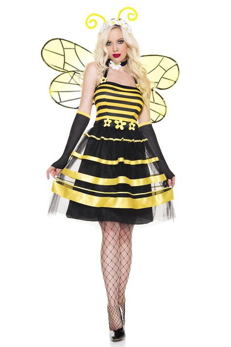 Bee Woman, Antennae Headband, Bumble Bee Costume, Bug Costume, Yellow Striped Dress, Disney Princess Costumes, Popular Costumes, Woman Costume, Bee Costume