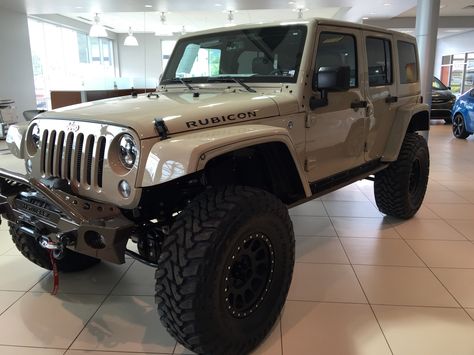 2016 Wrangler JK Rubicon tan lifted at the dealership Jeep Wrangler Tan, Tan Jeep Wrangler, Tan Jeep, Grand Cherokee Lifted, Jeep Wrangler Lifted, Lifted Jeeps, Jeep Baby, Cars Chevrolet, Badass Jeep