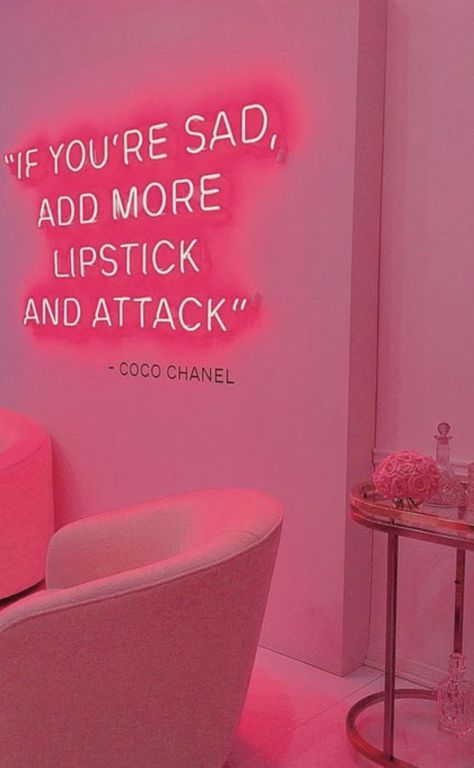 If you're sad, add more lipstick and attack. Great makeup quotes and beauty quotations to remember that will stand the test of time. Coco Chanel quotes Lipstick Aesthetic Quotes, Lipstick Pink Aesthetic, Makeup Quotes Aesthetic, Coco Chanel Quotes Wallpaper, Makeup Quotes Instagram, Quotes Coco Chanel, Caroline Bingley, Sunglasses Wall, Lipstick Quotes