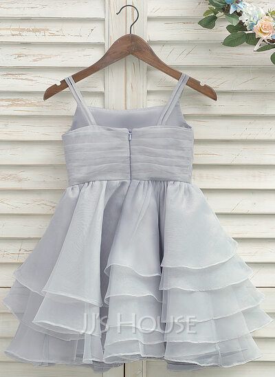 A-Line/Princess Knee-length Flower Girl Dress - Organza/Satin Sleeveless Straps With Pleated (010141199) - JJ's House Dress Organza, Kids Party Wear Dresses, Girls Dresses Sewing, Baby Pattern, Kids Frocks Design, Kids Dress Wear