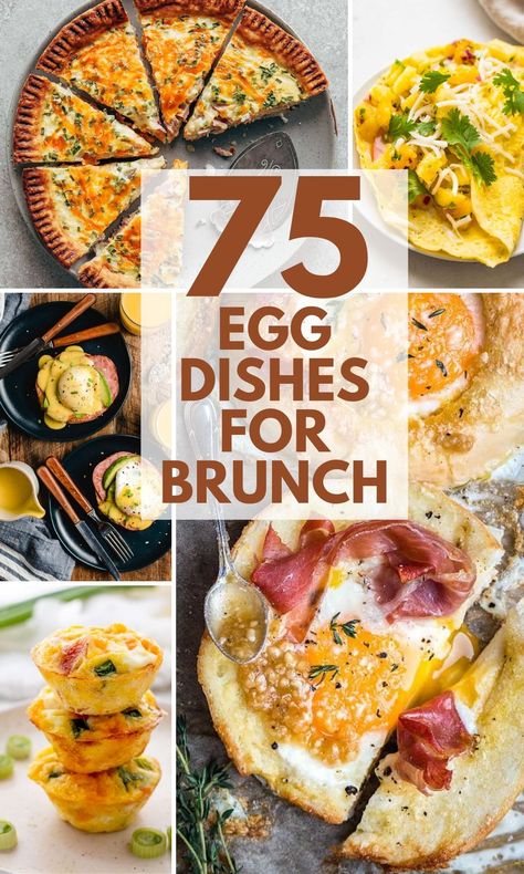 This amazing collection of 75 egg dishes for brunch contains benedicts and egg bakes, egg casseroles, stratas and deviled eggs. There are easy skillets and egg sandwiches from simple to splendid, these delicious recipes are perfect for special occasions like Easter brunch, Mother's Day Brunch or Christmas, but you'll also want them for midday weekend entertaining. Eggs Dishes Breakfast, Deviled Eggs For Brunch, Fancy Eggs Breakfast, Egg Dishes For Brunch Easy, Egg Potluck Recipes, Quick Easy Egg Recipes, Egg Ideas For Brunch, Brunch Ideas With Eggs, Steak And Eggs Brunch Ideas