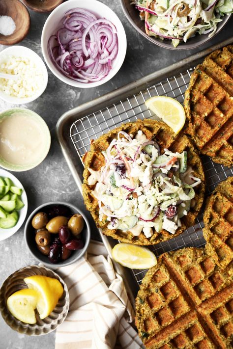 Mediterranean Slaw, Falafel Waffles, Falafel Waffle, Homemade Falafel, Vegetarian Cabbage, Waffle Iron, Main Courses, Coleslaw, Main Dishes