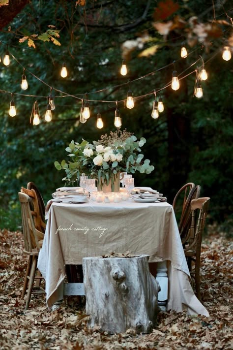 Al Fresco Table Settings, Fall Decor Backyard, Romantic Dining Table For Two, Outdoor Harvest Table Decor, Outdoor Christmas Table Decorations, Outdoor Romantic Dinner For Two, Outdoor Dinner Table Setting, Outdoor Table Settings Backyards, Rustic Dinner Table Decor