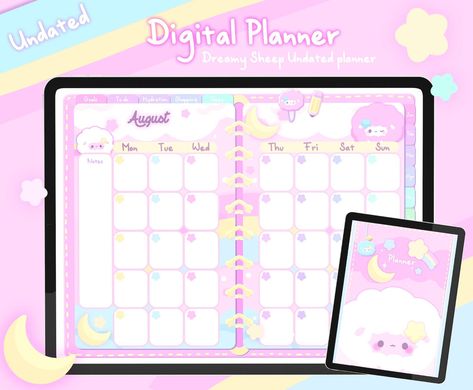 Digital Planner UNDATED, Aesthetic Kawaii Digital Planner Dreamy Sheeps, Ultimate Digital Planner Goodnotes , iPad Planner Hyperlinks - Etsy Canada plannerdesignlayout #happyplannerideas #undatedplannergoodnotes #passionplanner🚩 Kawaii Digital Planner, Planners Aesthetic, Digital Recipe Book, Recipe Book Templates, Kawaii Planner, Undated Digital Planner, Digital Planner Goodnotes, Cute Calendar, Notes Planner