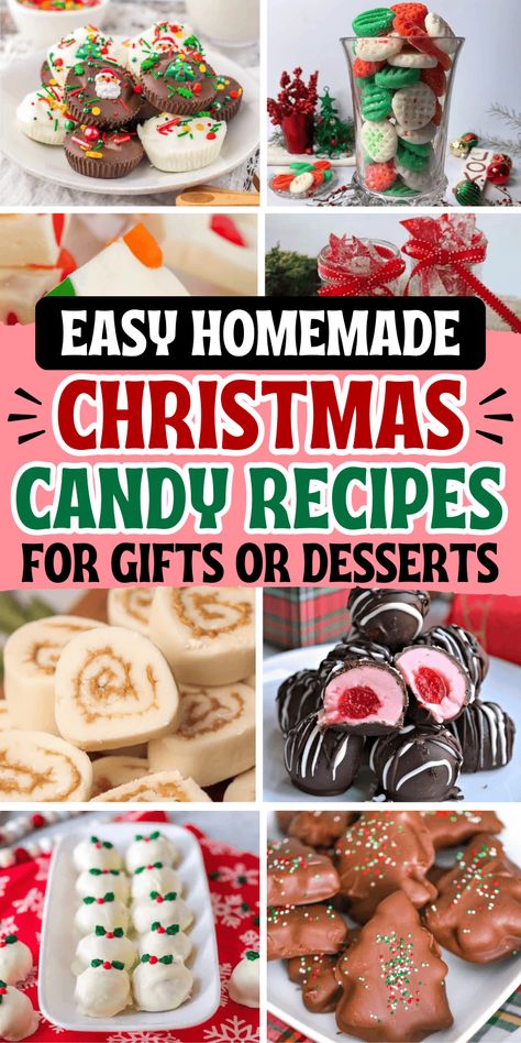 Easy Christmas candy recipes! The best homemade candy ideas for Christmas, for gifts or dessert platters, with vintage old fashioned recipes like gumdrop nougat, praline candy, chocolate cinnamon hard candy and peppermint bark, and fun new holiday treats. Quick christmas candy recipes, christmas crockpot candy recipes, christmas candy easy, christmas candy aesthetic, simple no bake christmas treats, holiday treats recipes, holiday candy recipes, christmas goodie tray ideas, christmas candies. Unique Christmas Treats, Homemade Candy Ideas, Christmas Crockpot Candy, Gumdrop Nougat, Unique Christmas Desserts, No Bake Christmas Treats, Holiday Dessert Platter, Christmas Dessert Tray, Christmas Crockpot