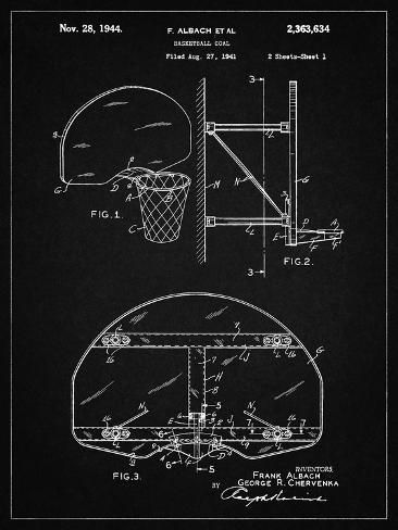 size: 12x9in Giclee Print: PP196- Vintage Black Albach Basketball Goal Patent Poster by Cole Borders : Entertainment Cole Borders/artlicensing.com Basketball Themed Bedroom, Basketball Banners, Formal Cooler Ideas, Nba Funny, Masculine Art, Basketball Goal, Basketball Backboard, Basketball Workouts, Basketball Posters