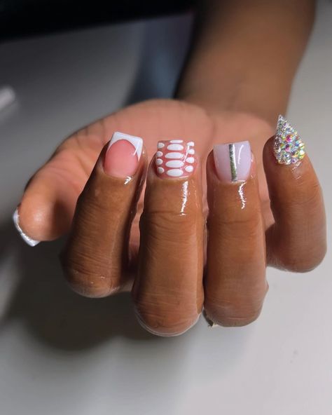 Colored Acrylic Nails Short, Square Nails With Stiletto Pinky, Short Rhinestone Nails, Hairstylist Nails, Nails Short Acrylic, Acrylic Nails Short, Acrylic Nails Designs, Acrylic Toe Nails, Hard Nails