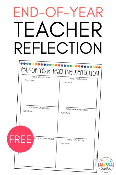 Reflecting on your sucesses and challenges and setting new professional and personal goals is a helpful way to grow as an educator. This free teacher reflection page is an easy way for teachers to reflect on the past school year. Grab your copy and fill it out while the year is still fresh on your mind! Teacher Reflection Template, Teacher Reflection Questions, All About Me For Teachers To Fill Out, Teacher Goals For The Year, Teaching Reflection, Teacher Reflection Journal, Qualities Of A Teacher, Reflection Examples, Year End Reflection